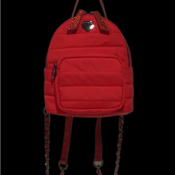 LE PANDORINE Red Quilted Mini Backpack Black Metal Accents Milano 🇮🇹 Italy - Picture 3 of 12